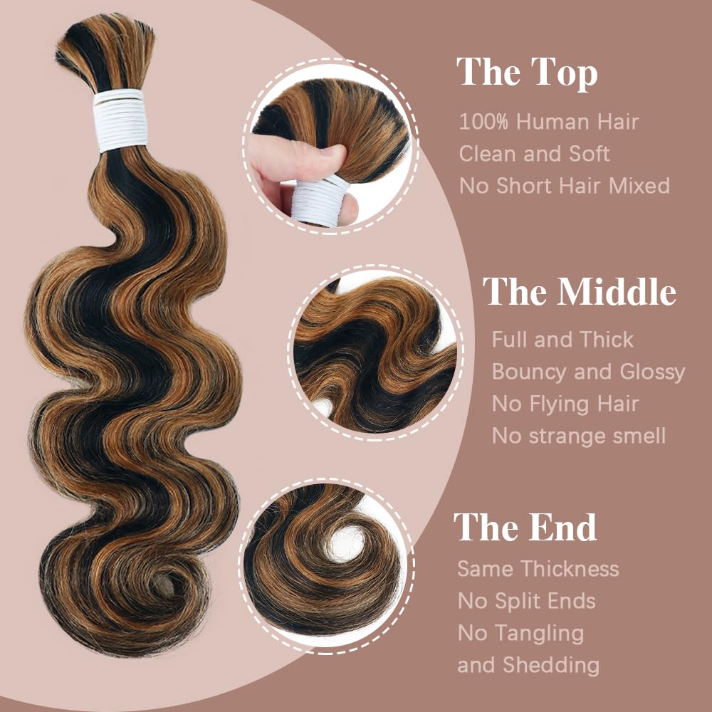 #P1B/30 Body Wave Bulk Human Hair For Braiding No Weft Boho Braids Human Hair Brading Hair Extensions 100g One Bundle Wet and Wavy Human Braiding Hair For Boho Braids(18inch, P1B/30 Body)