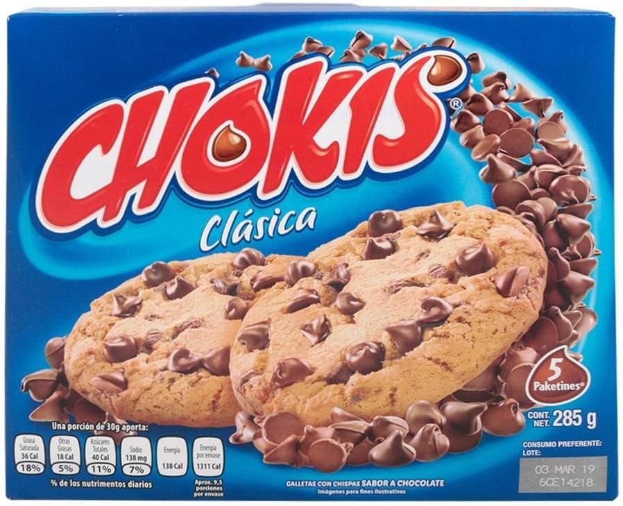 Chokis, Irresistible Mexican Cholocate Chip Cookies, 1 box (5 individual bags). Great for lunch, camping, snack. Kids favorite snack.