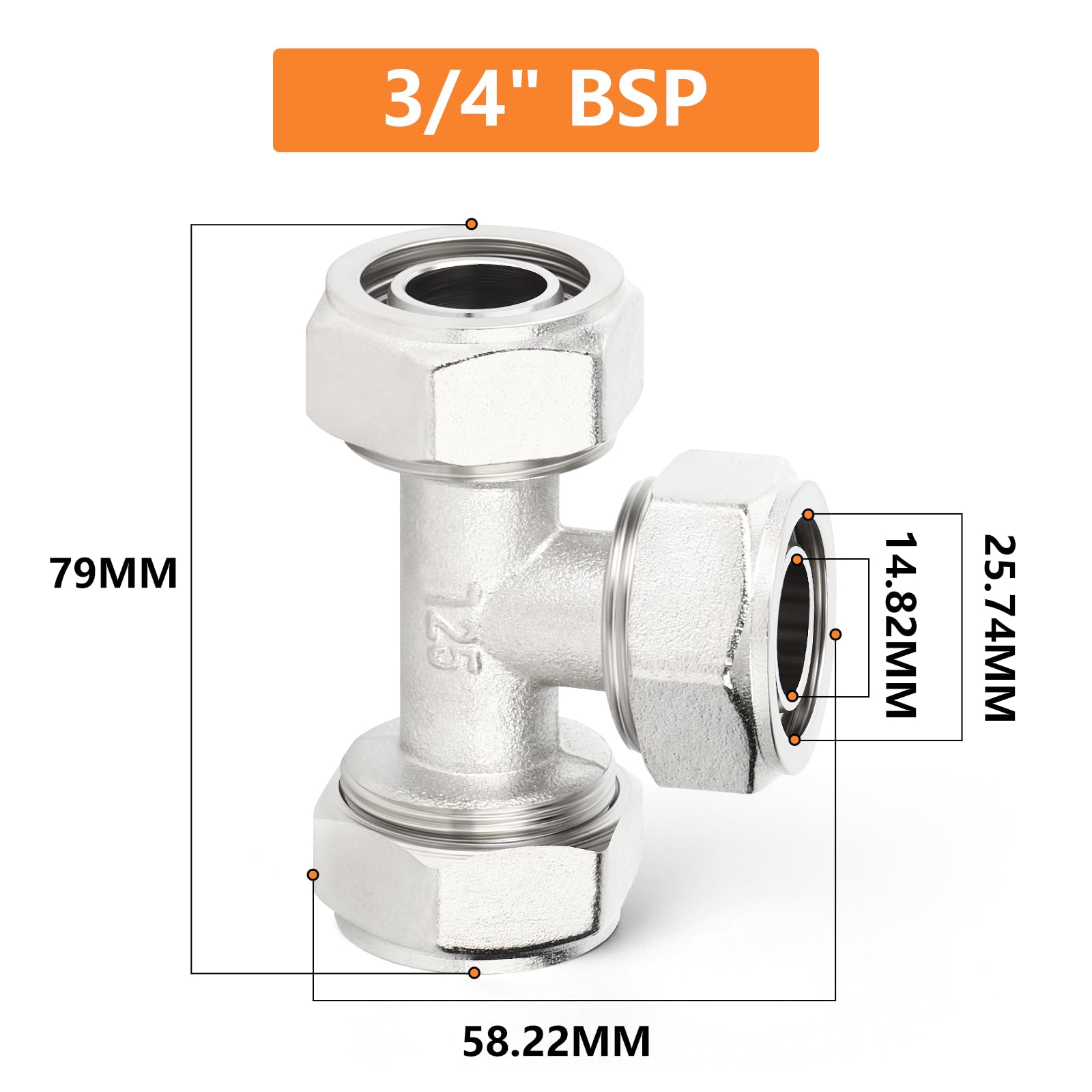 GASHER 2 pièces Raccord en T égal, tube 3/4", adaptateur en T plaqué laiton-nickel, pour système de tubes d'air comprimé
