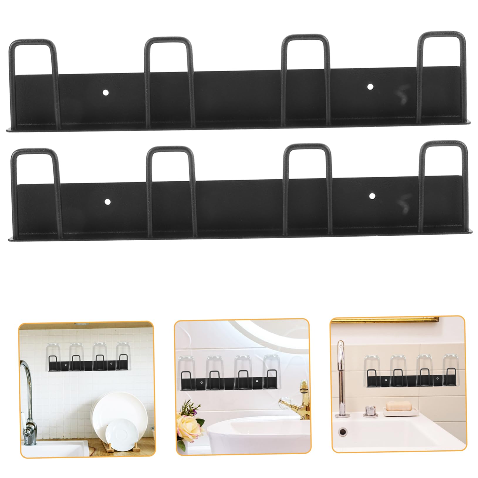 QUMIIRITY 2 Piezas colgador de tazas montado en la pared soporte tazas cafe colgador tazas soporte para tazas estante para tazas dispensador de almacenamiento de vasos acero carbono Black