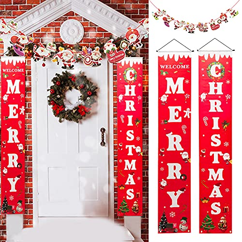 WENRERO Decoraciones para Puertas de Navidad Porche Signo Merry Christmas Porch Sign Banners Letreros de Porche...