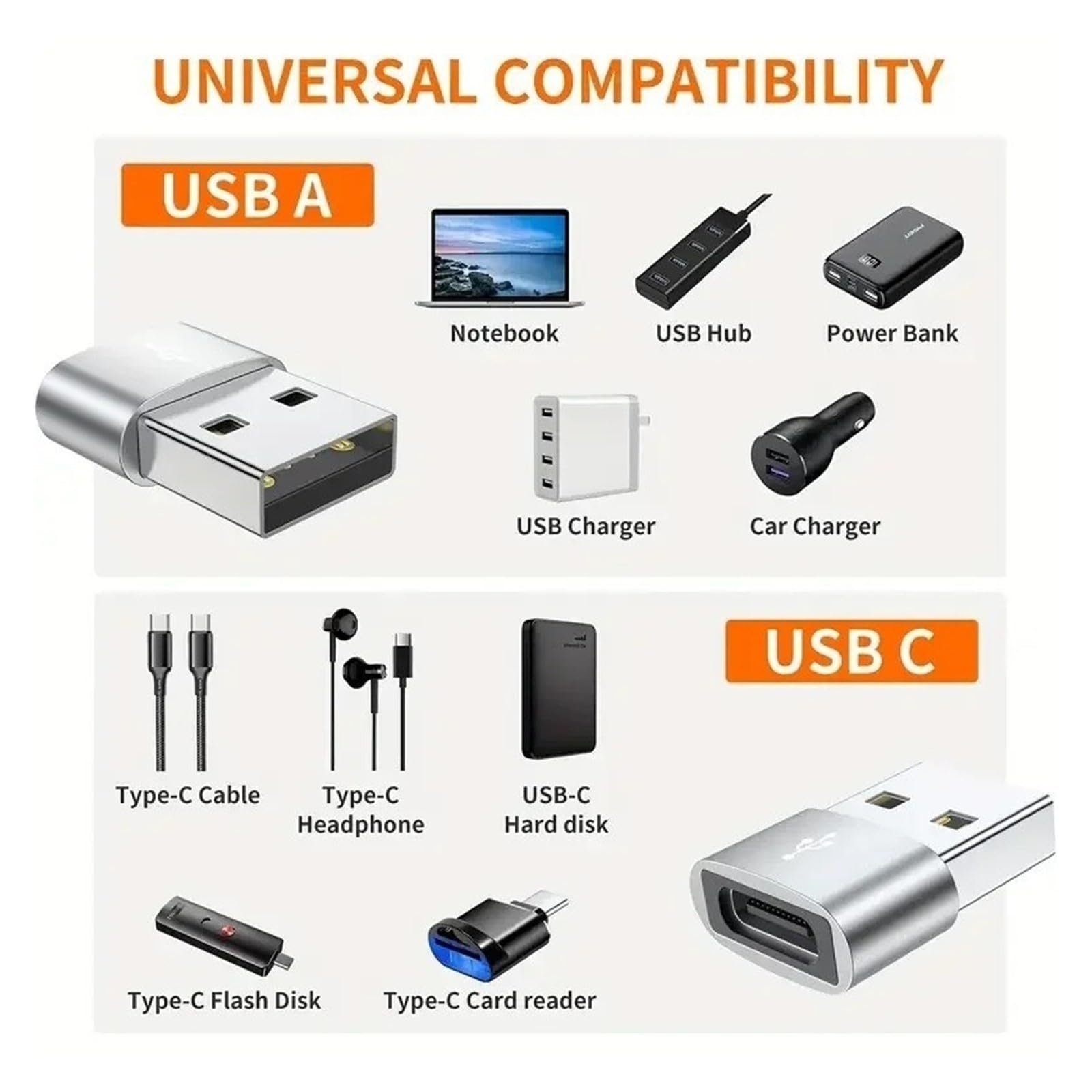 2 adattatori OTG da USB a tipo C, da USB-A maschio a USB-C femmina, per MacBook (argento e nero)