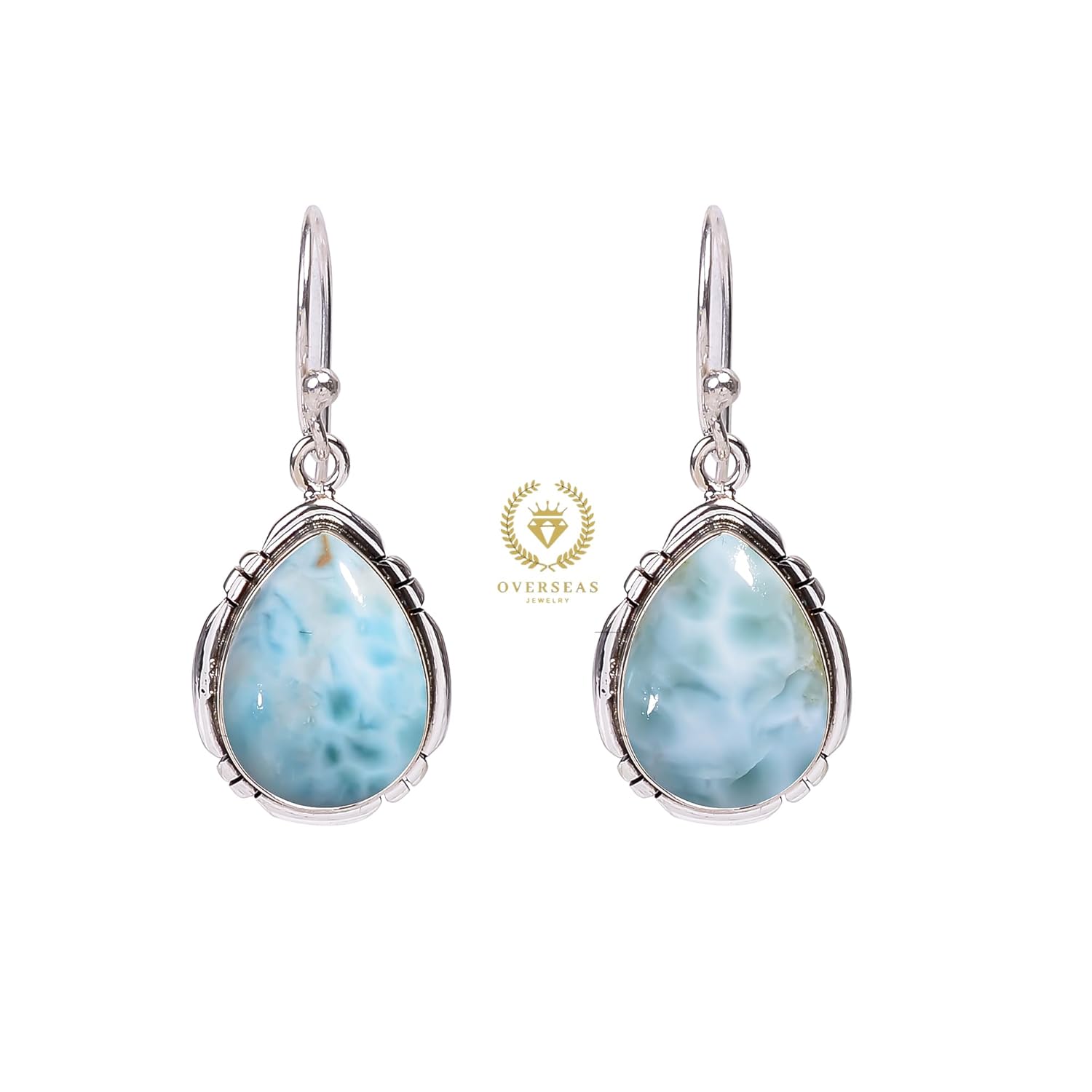 Natural Blue Larimar Gemstone Earrings 925 Sterling Silver Handmade Dangle Earrings for Women Unique Blue Stone Jewelry Gift