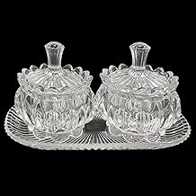 Crystal Glass Lotus-Shaped Candy Jars with Serving Tray, Clear, 3-Piece Set