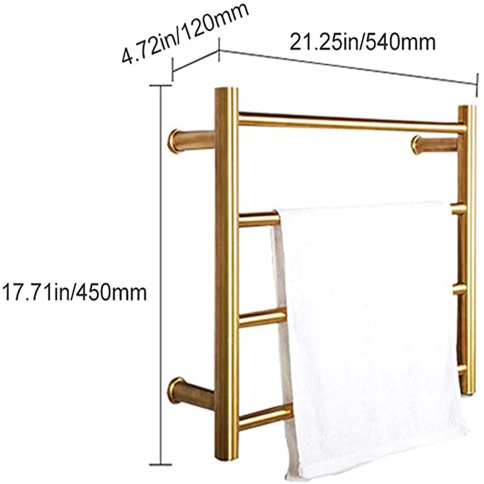 Toallero eléctrico calefactable, radiador eléctrico de 4 Barras, toallero de Pared, tendedero para baño, Color Negro, enchufable (Gold-Hardwired)