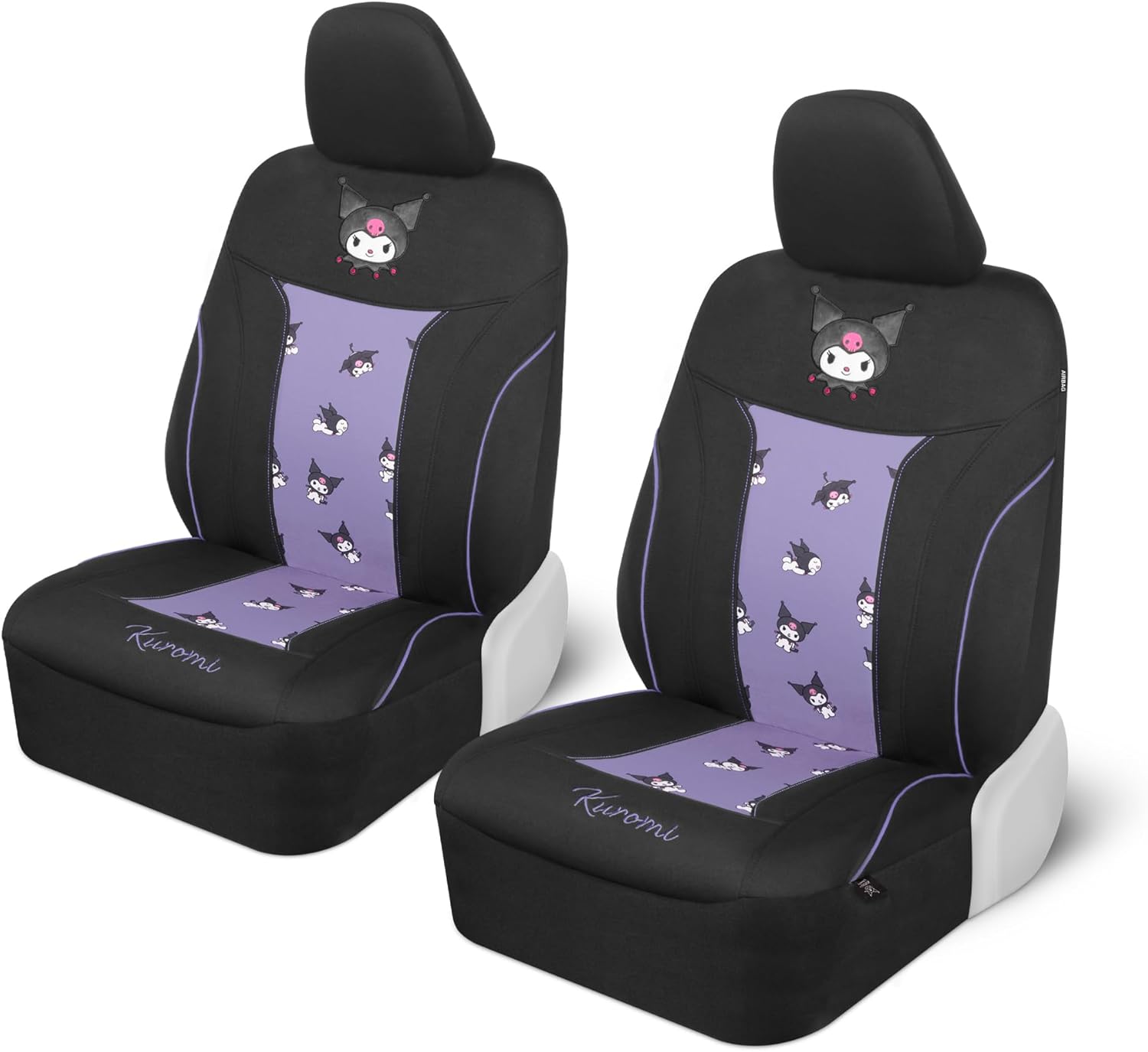 Hello Kitty Kuromi Car Seat Covers - Cute Black and Purple Front Seat Covers with Lavender Accents, Durable and Comfortable Polyester, Car Accessories Hello Kitty Accessories 2pc