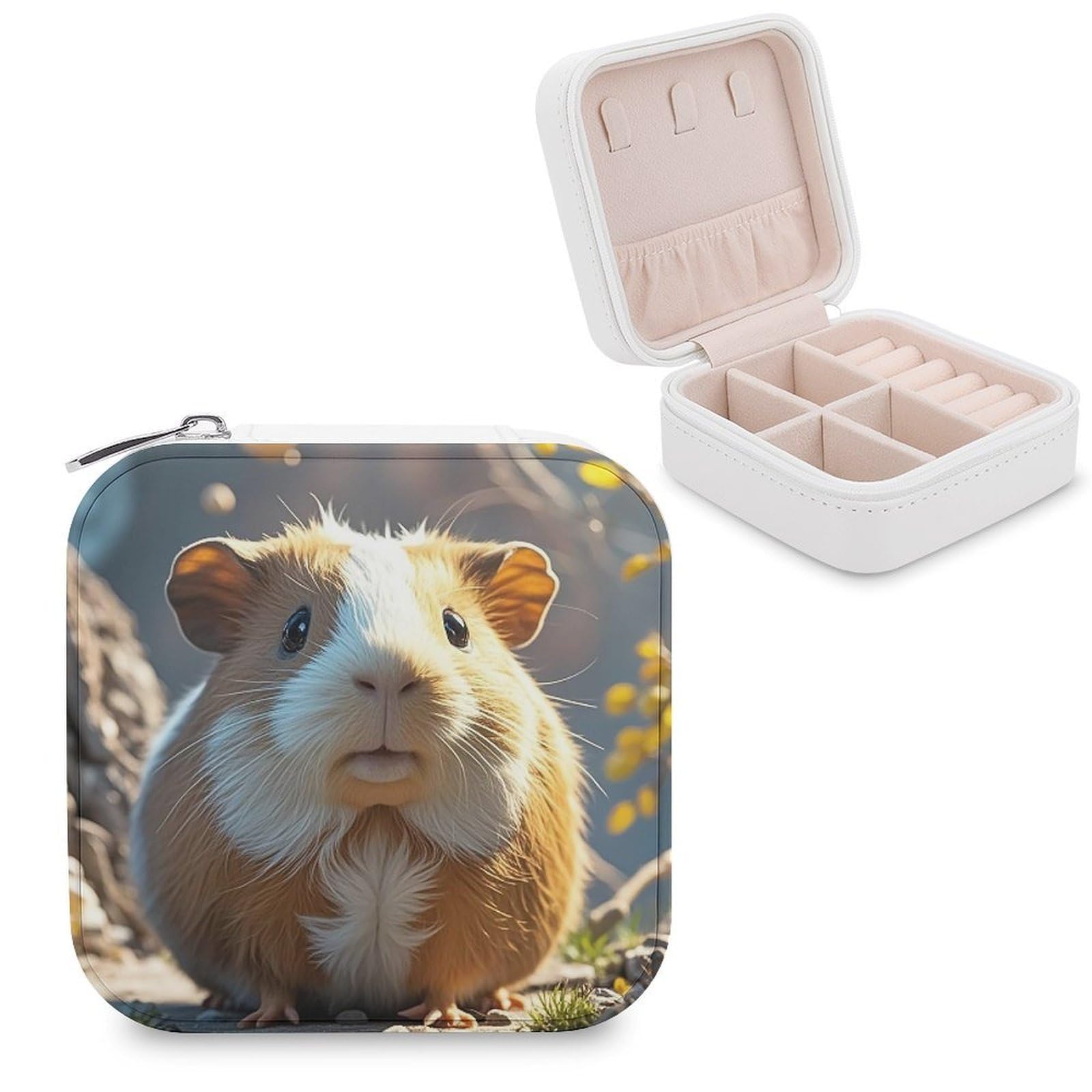 FekiLoot Guinea Pig Jewelry Case Personalized Leather Jewelry Box Mini Travel Jewelry Case Small Portable Jewelry Organizer for Ring Earrings Necklace Bracelet
