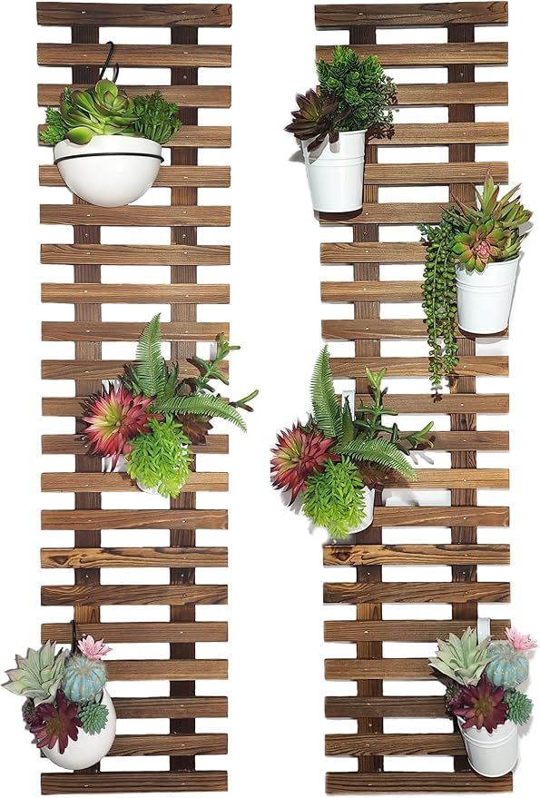 Wall Planter - 2 Pack, Wooden Hanging Large Planters for Indoor Outdoor Plants, Live Vertical Garden, Plant Wall, Wall Mount Plant Holder Stand Decor Garden Wall Trellis for Climbing Plants