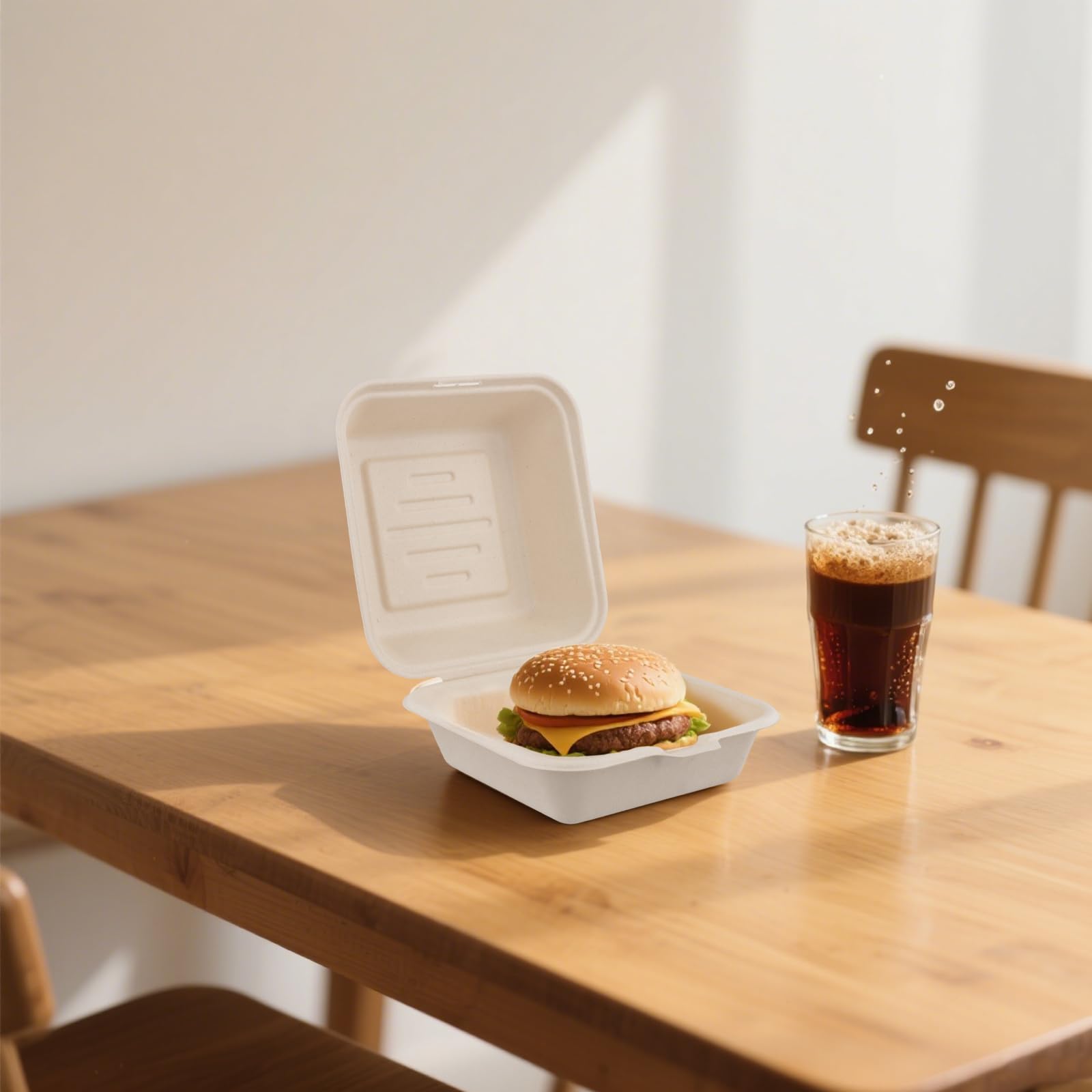 75 Stück Einweg Burger Box 15x15 cm, Pappe Hamburger Box To Go mit Klappdeckel, Pommesbox To Go Foodbox aus Bagasse für Burger Verpackung Take Away
