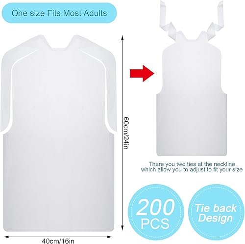 Miniatura 3 de Janmercy 200 baberos desechables para adultos, 24 pulgadas, desechables, impermeables, de plástico, de un solo uso, mariscos, fiestas de Navidad,