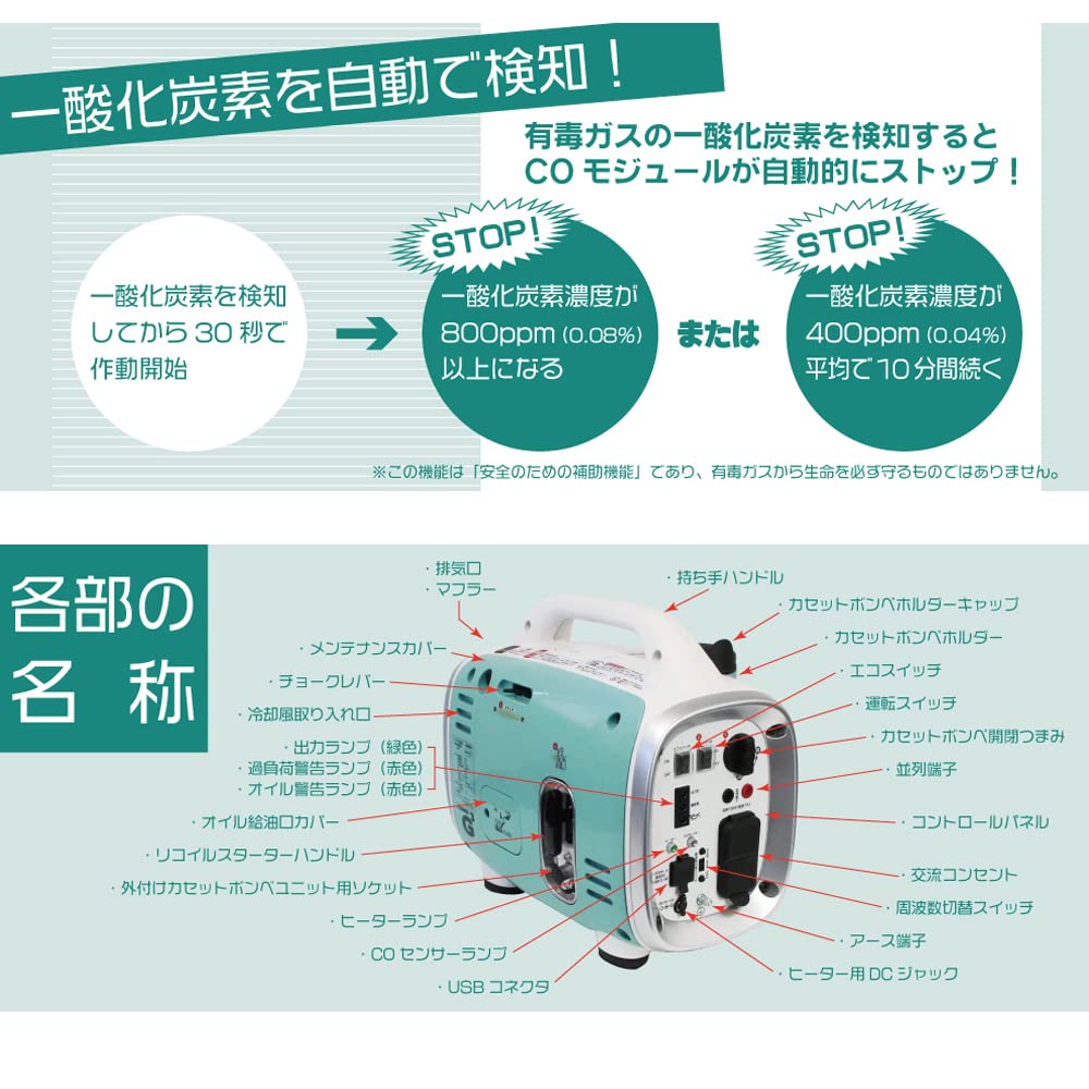 Amazon | [ニチネン] インバーター発電機 カセットボンベ式 定格電力 