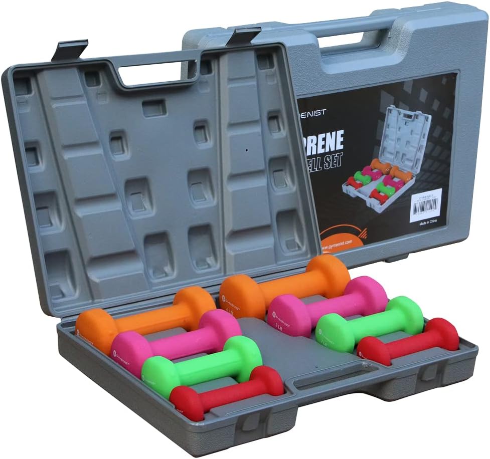 Gymenist Dumbbell Set With Hard Plastic Case Includes 3 Pairs And A Hard Travel Carry Storage Case