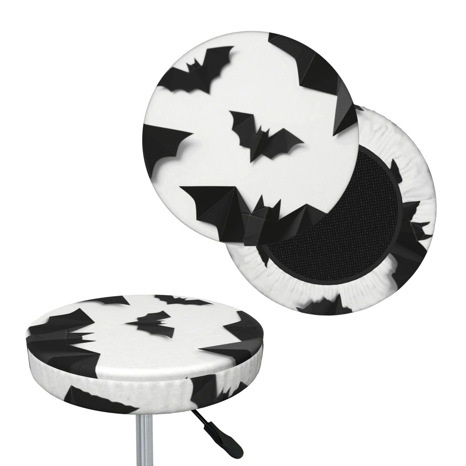 FekiLoot Halloween Bats Round Bar Stool Covers Stretch Washable Bar Stool Covers Dustproof Slipcover Bar Chair Covers with Elastic Band for Bar Kitchen Living Room Decor 12 Inch