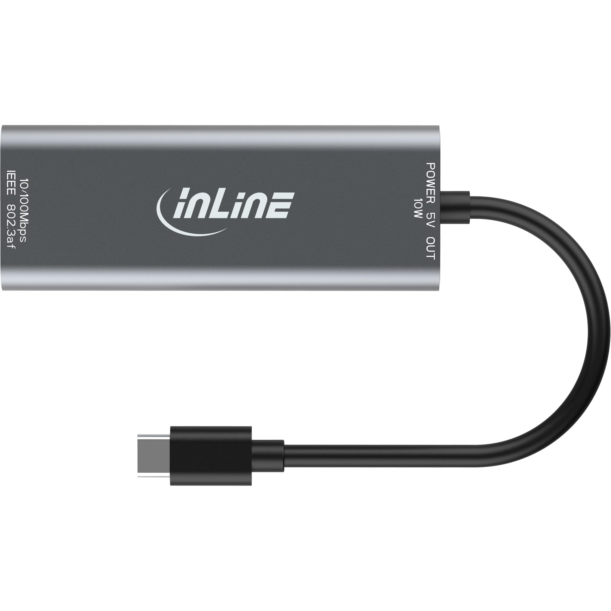 Inline Adattatore USB-C a RJ45 con supporto PoE, 100 Mb/s, protezione da sovratensione, alloggiamento in alluminio, Plug & Play, Power Delivery fino a 10 W, 33380J