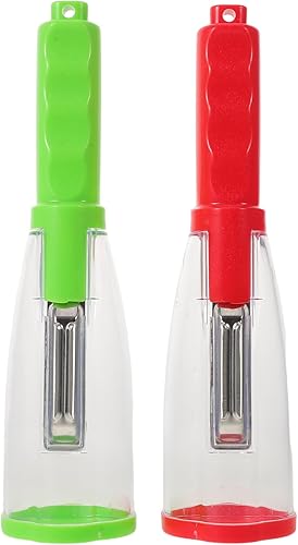 Miniatura 1 de Generic 2pcs Fruit Vegetable Peeler With Storage Box - Apple Stripper With Container - Potatoes Peeling Knife Skin Catcher Stainless Steel Blade For