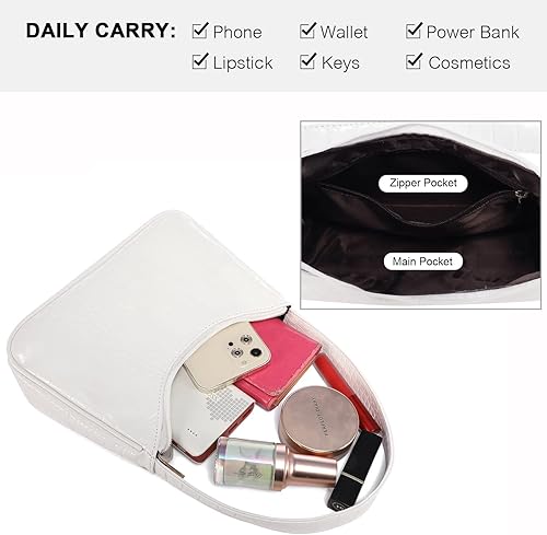 Miniatura 4 de LOVEVOOK Bolso de hombro para mujer, monedero pequeño con patrón de cocodrilo, bolso de mano de cuero vegano pequeño monedero lindo mini bolso