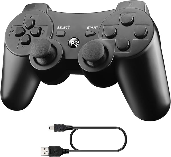 Diswoe Controller per PS3, Controller Bluetooth per PS3 Wireless Controller Senza Fili con Doppia Vibrazione Controller Ricaricabile Gamepad Joystick PS3 - 1