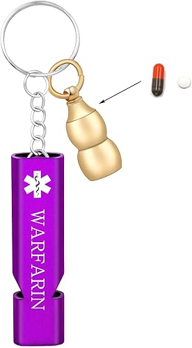 Llavero médico de emergencia con silbato de seguridad fuerte y pastillero, herramienta de alerta EDC para personas mayores, adultos, uso al aire