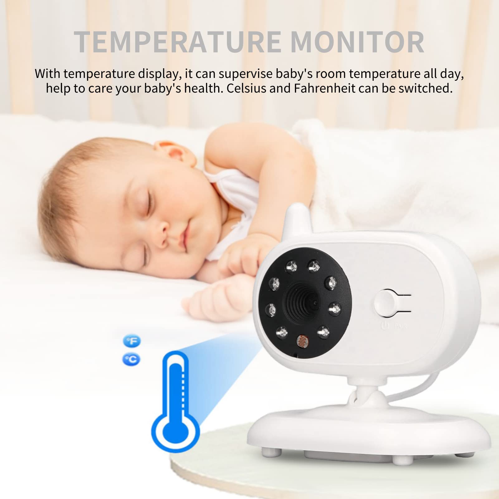 Yunseity Baby Monitor da 3,5 Pollici con Fotocamera Digitale, Baby Monitor Video Wireless 2,4 GHz, Visione Notturna a Infrarossi, Monitor della Temperatura, Bidirezionale, Luce Notturna