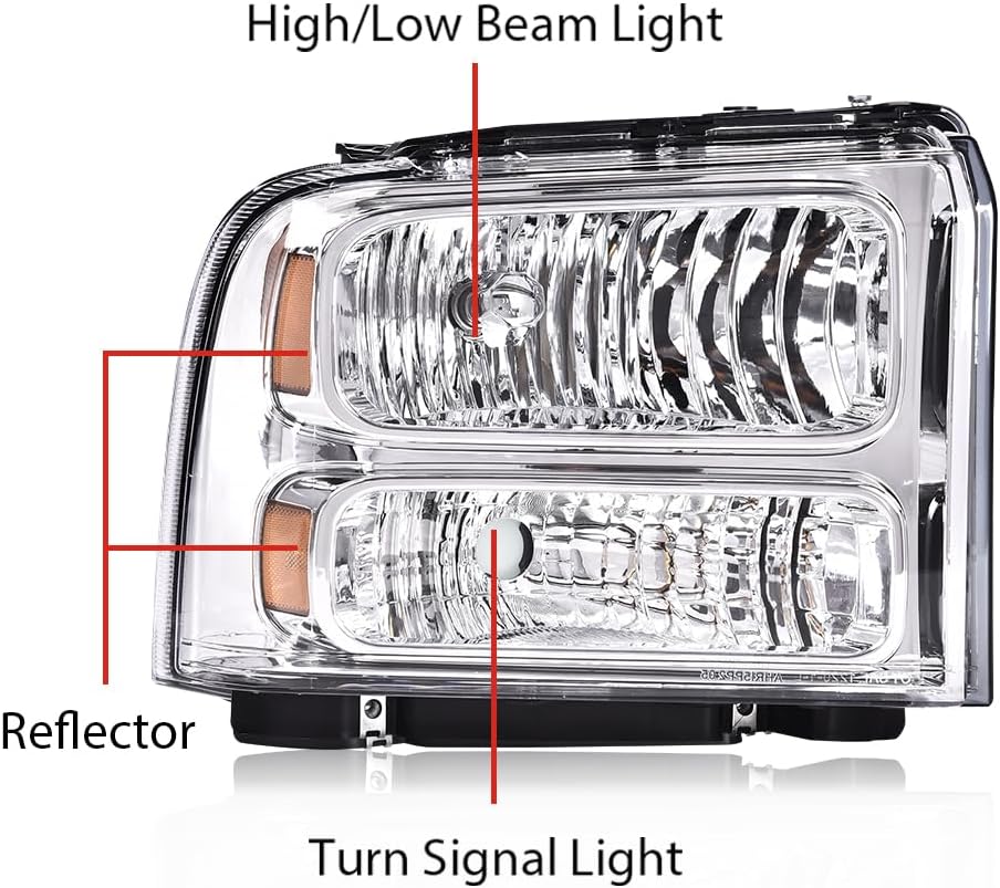 ANDPLAY Front Headlamps Headlights Assembly Compatible with Ford F250 F350 F450 F550 Super Duty 1999-2004 Fit Ford Excursion 2000-2004 Clear Lens Chrome Housing Amber Reflector