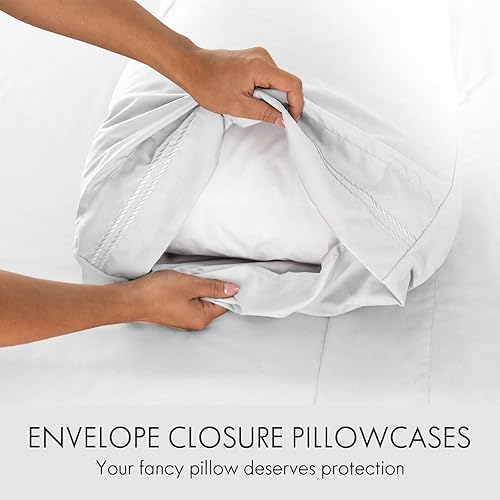 Miniatura 4 de Juego de sábanas tamaño King con bolsillo profundo, juego de sábanas de lujo de 6 piezas ultrasuaves lavables a máquina, sábanas bordadas