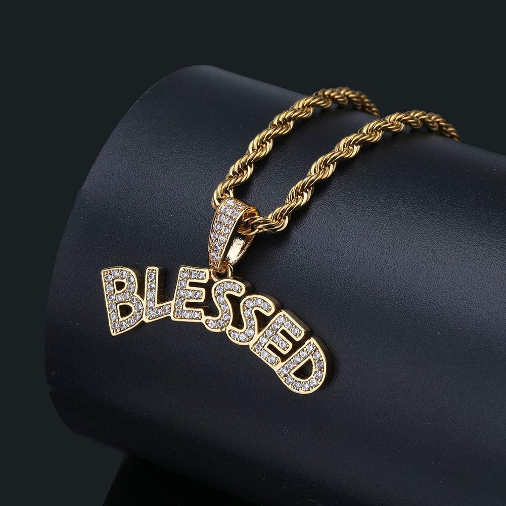 14K Gold Plated Dripping Letter Savage Necklace Pendant 3mm Stainless Steel Twist Chain