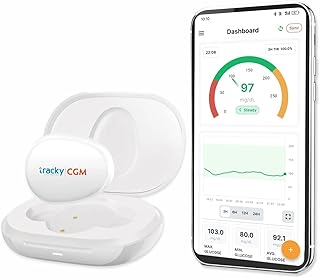 Tracky CGM Transmitter Only – Reusable Bluetooth Continuous Glucose Monitoring Transmitter, Real-Time App Sync, Rechargeable, Waterproof, Compatible with Tracky CGM Sensors