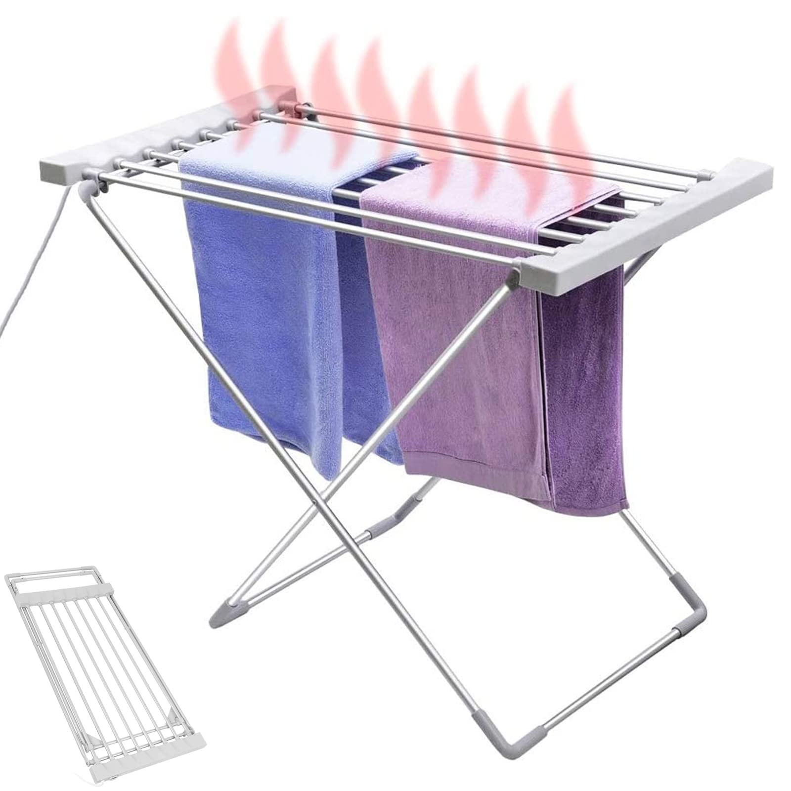 Asciugatrice elettrica riscaldata, asciugatrice Piccola a Risparmio energetico da 120 W con 8 Barre riscaldate, asciugabiancheria Portatile Pieghevole per Interni, riscaldata, 45-55 ℃