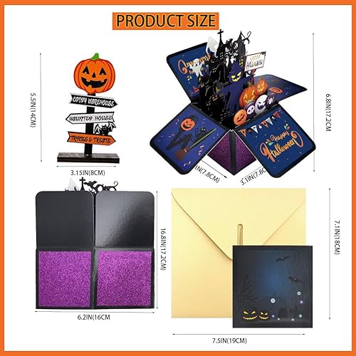 Miniatura 10 de Tarjeta desplegable de Halloween, 3D de casa encantada, fantasma, calabaza, tarjetas para fiesta de Halloween con sobres, etiqueta de notas y