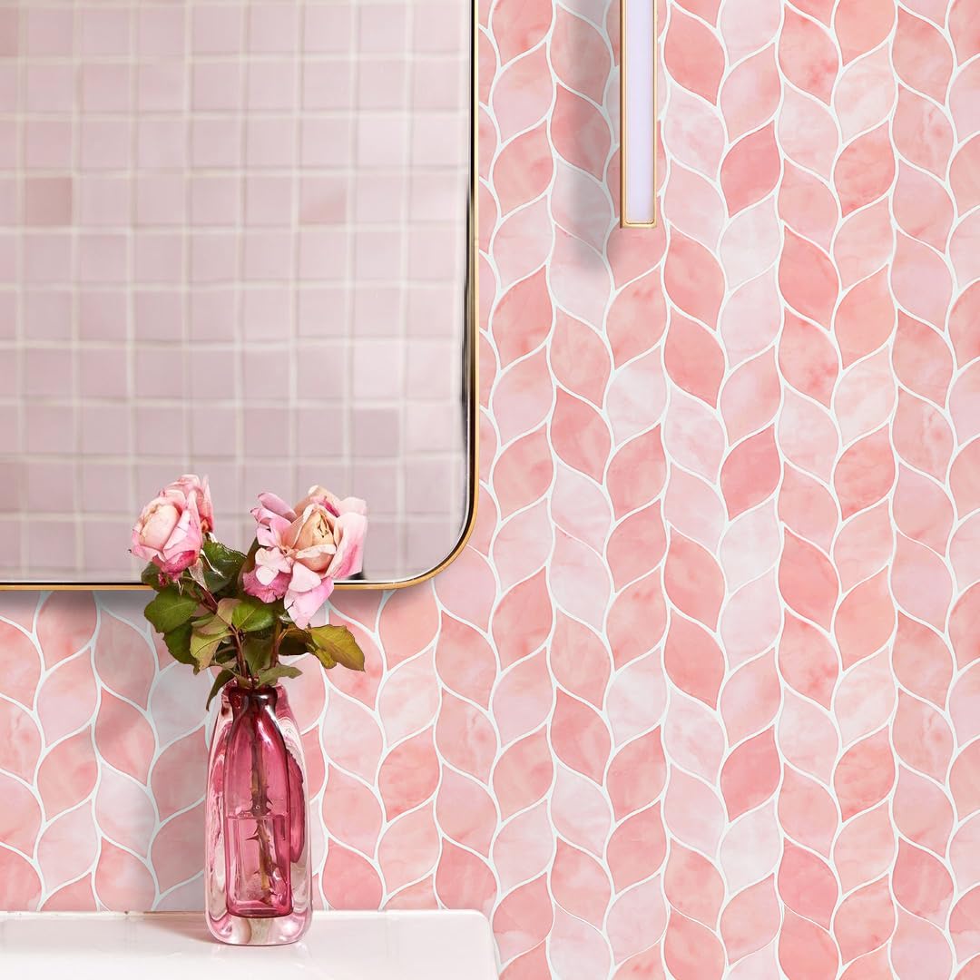 HOMEART Piastrelle autoadesive rosa per paraschizzi, autoadesive, adatte agli affittuari, per cucina e bagno (10 fogli)