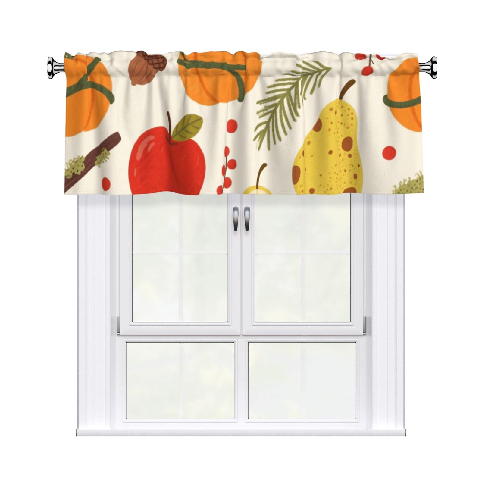 FekiLoot Maple Leaves and Pumpkins Curtain Valance for Windows, Kitchen Window Valances Rod Pocket Window Treatments Short Curtains Drapes for Bathroom Bedroom Cafe Decor 54x18inch 1 Panel