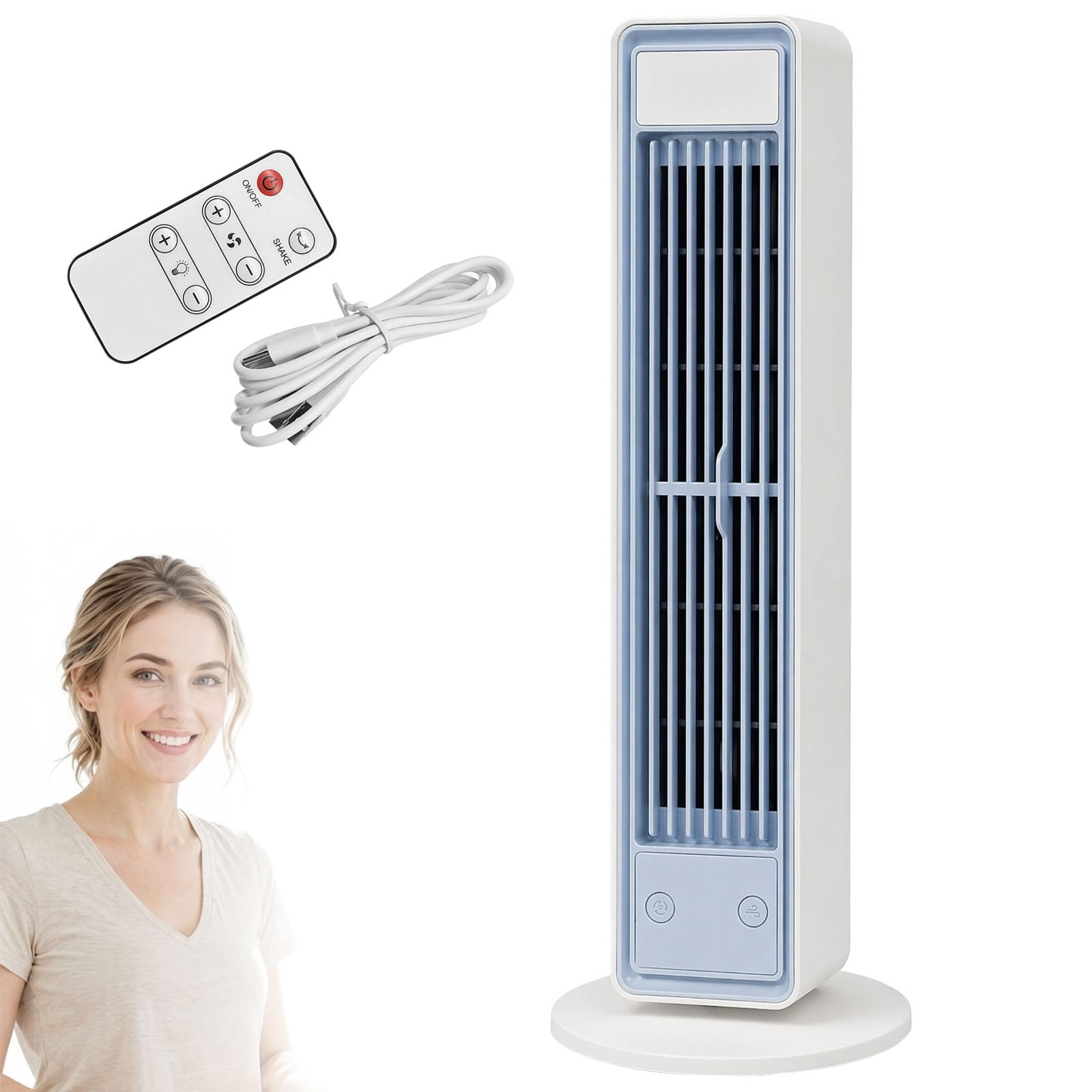 Tragbare Klimaanlage, Mobiler Luftkühler leise mit 3 Geschwindigkeiten, Energieeffizienter Ventilator ohne Flügel, Mini Air Conditioner für Schlafzimmer, Büro und Zuhause, Weiß