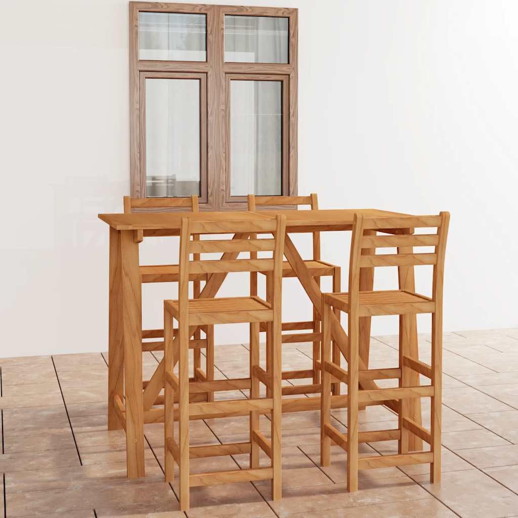 Juego de 5 barras de jardín de madera maciza de acacia con superficie resistente a la intemperie, incluye mesa y cuatro taburetes, ideal para terrazas, balcones y grupos de salón al aire