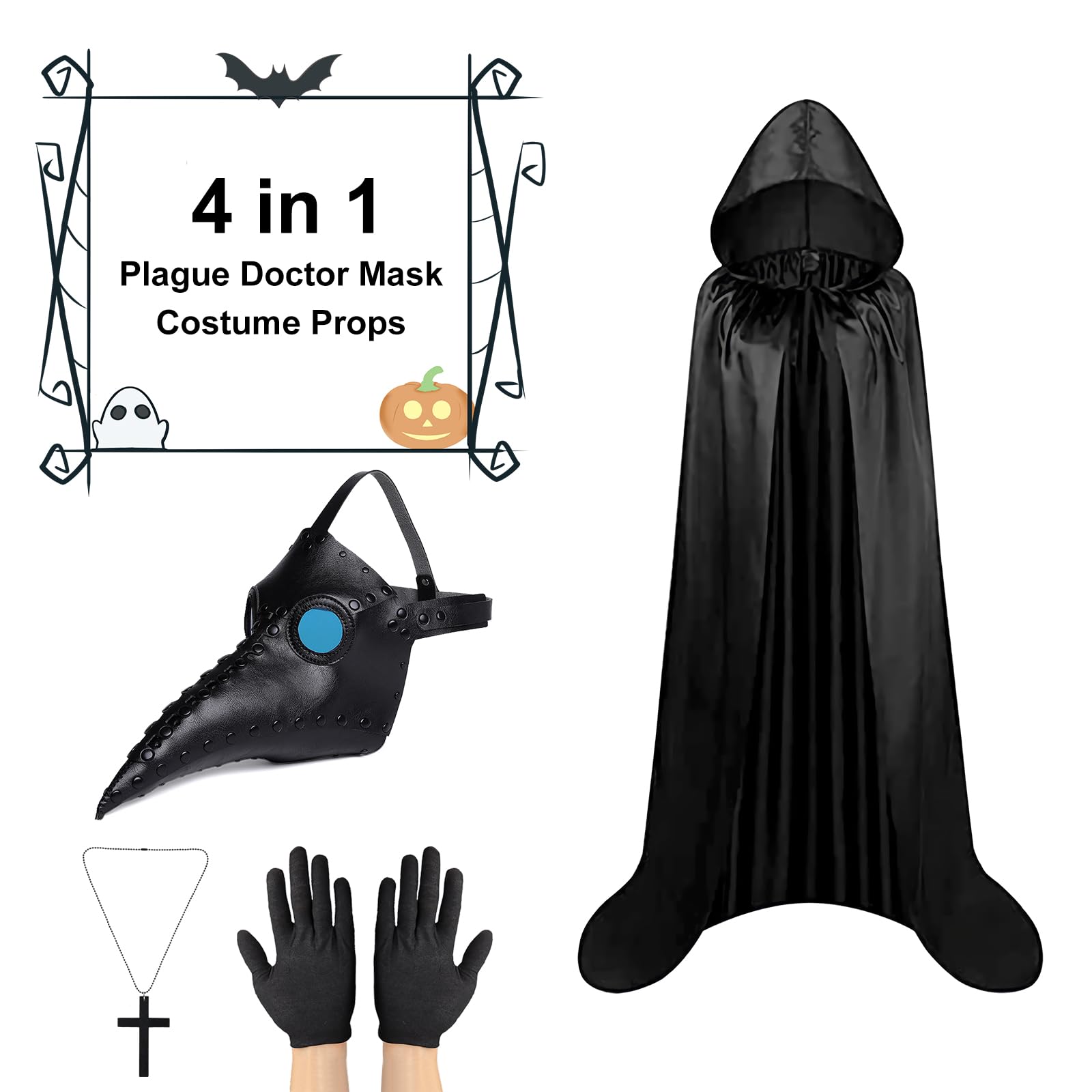 Halloween Plague Doctor Mask, Long Nose Beak Mask, Plague Doctor Costume, Halloween Beak Mask with Cloak - Image 4