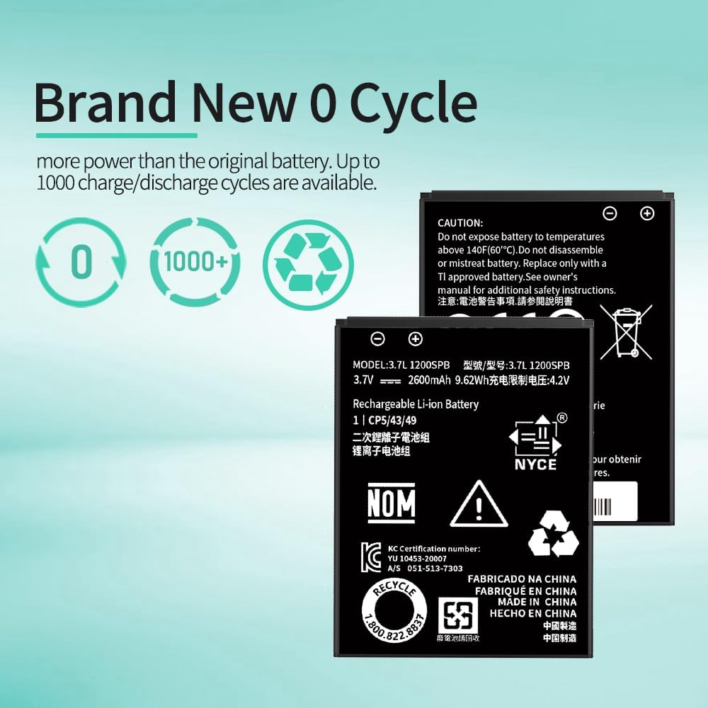 【2 Pack】 TI-84 Plus CE Battery for Texas Instruments,𝗨𝗽𝗴𝗿𝗮𝗱𝗲𝗱 High Capacity 0 Cycle,P11P35-11-N01 Battery,Part No 3.7L1200SPB 3.7V TI-Nspire CX II TI-Nspire CX II CAS