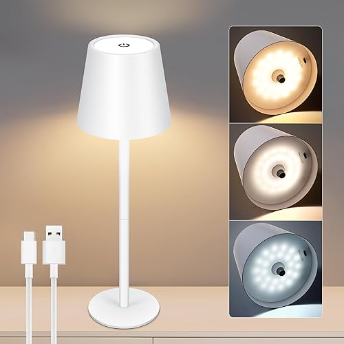 Miniatura 11 de Lámpara de mesa inalámbrica negra, de 8 a 20 pulgadas de altura ajustable, lámpara de escritorio LED de batería recargable de 5000 mAh, 3 colores