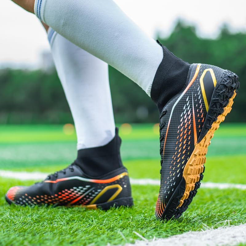 High Top Soccer Cleats, Professional Training Shoes, Non-Slip Rubber Sole, Water Resistant, Breathable Mesh Lining, Turquoise/Orange4