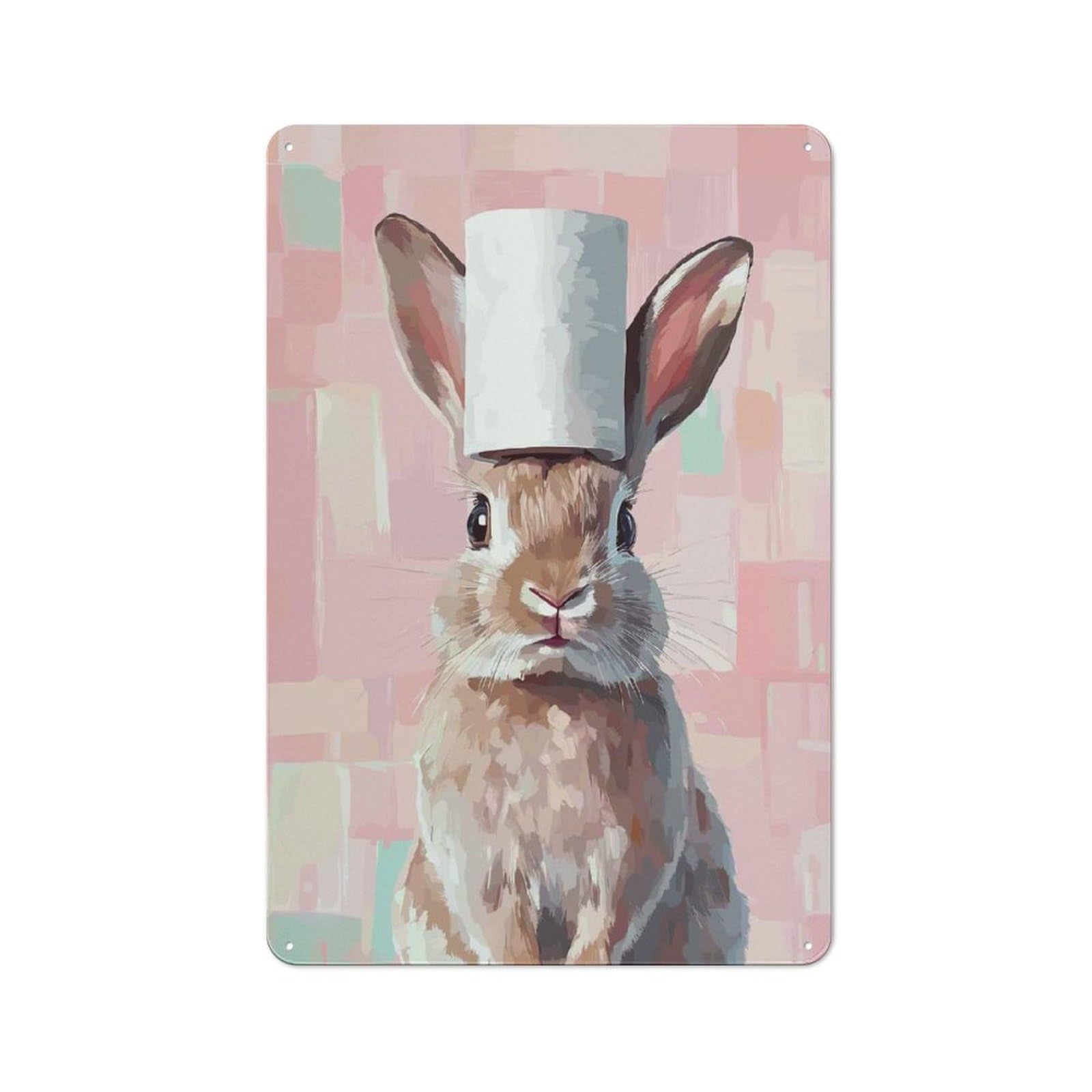 Junmoney Style-10 Smart Tin Sign 30X20cm Featuring Bunny With Toilet Paper Hat, Office Wall Decor For Workspace, Cafe, Shop Or Desk Area