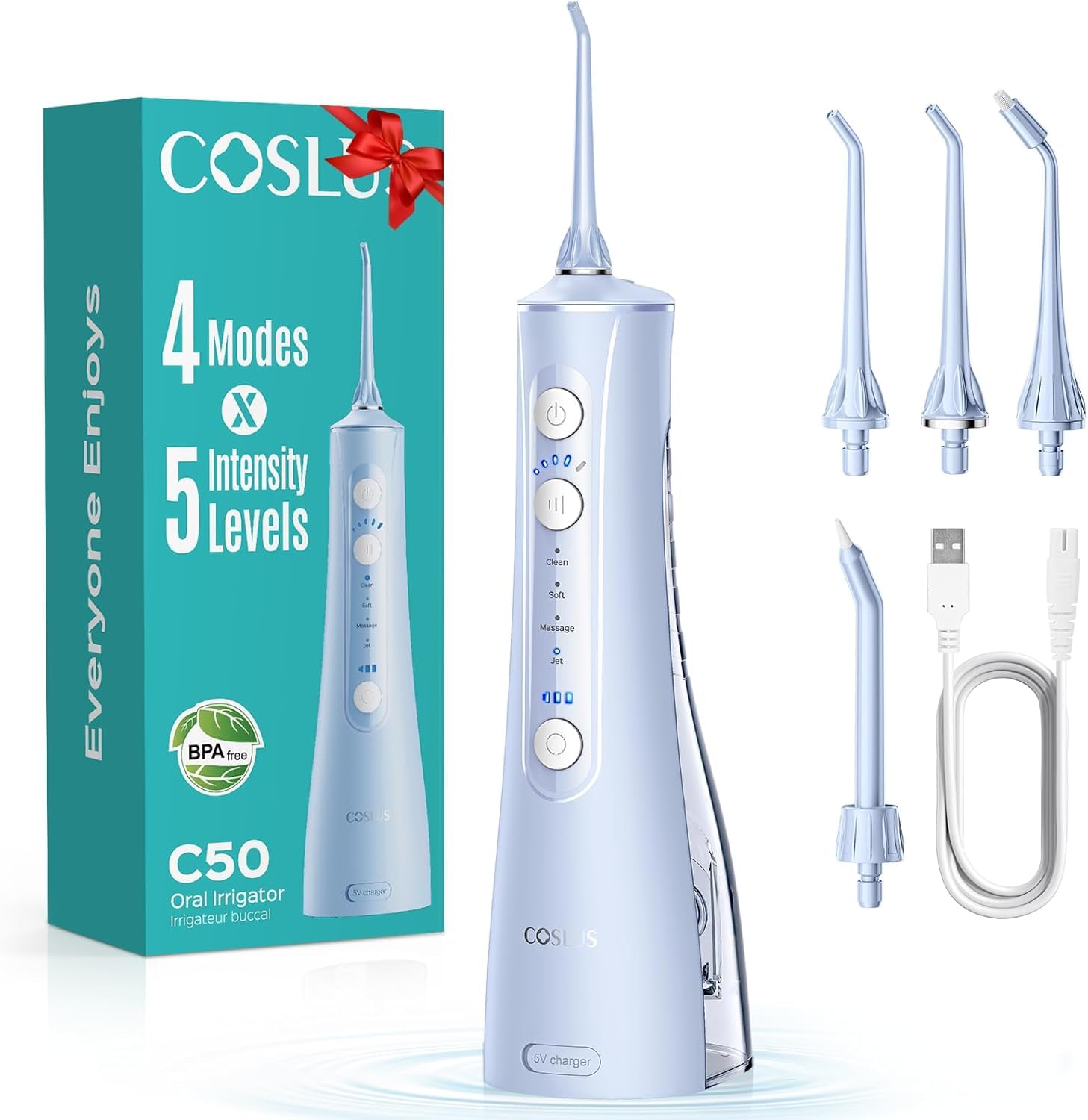 COSLUS C50, hydropulseur sans fil, 4 modes et 20 niveaux, IPX7 étanche