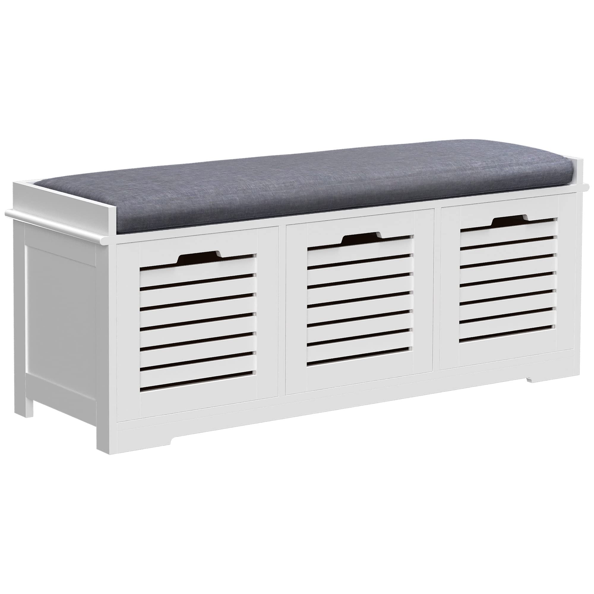 HOMCOM Shoe Bench 3 Drawers, Slatted Doors for Hallway Entryway, White