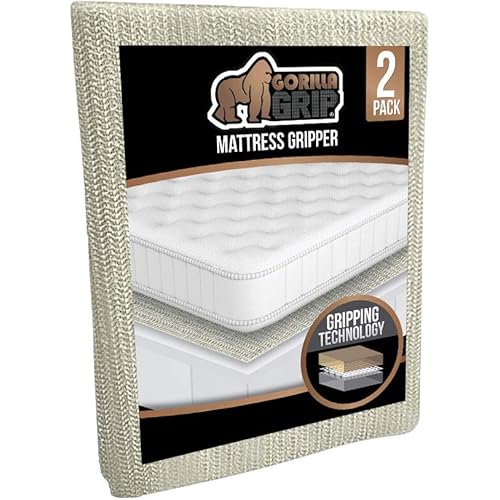 Gorilla Grip Original Slip Resistant Mattress Gripper Pad, Queen Size, Helps Stop Bed and Topper from Sliding, Stopper Works on Sofa, Couch, Mattresses, Easy Trim, Durable Grips Help Slipping, 2 Pack