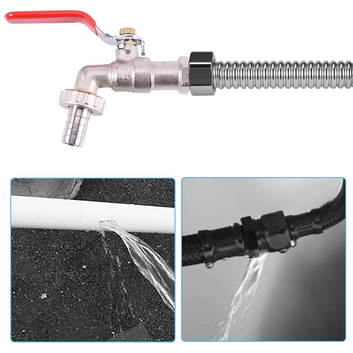 2 Pezzi Tubi Ondulati in Acciaio Inox, 10 cm Tubo Flessibile di Collegamento in Acciaio Inox, G1/2"" x G1/2"", Universale Tubo Flessibile per Miscelatori, Soffione Doccia, Rubinetto Cucina e Bagn