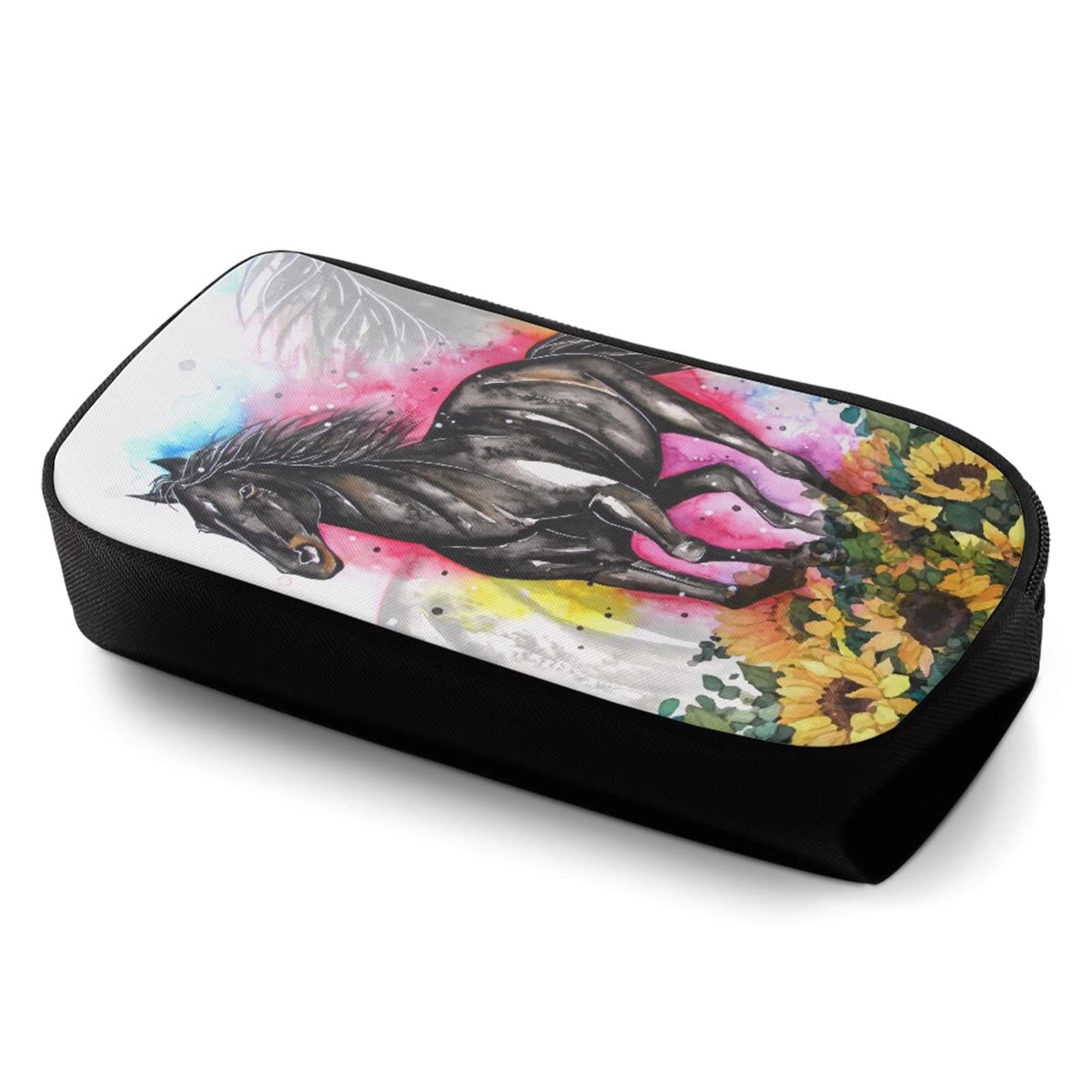 COEQINE Kid School Pencil Case Pen Bag Design Zipper Closure with Sunflowers Horse Pattern for Girls Teen Adult Stationery Pouch - Image 3