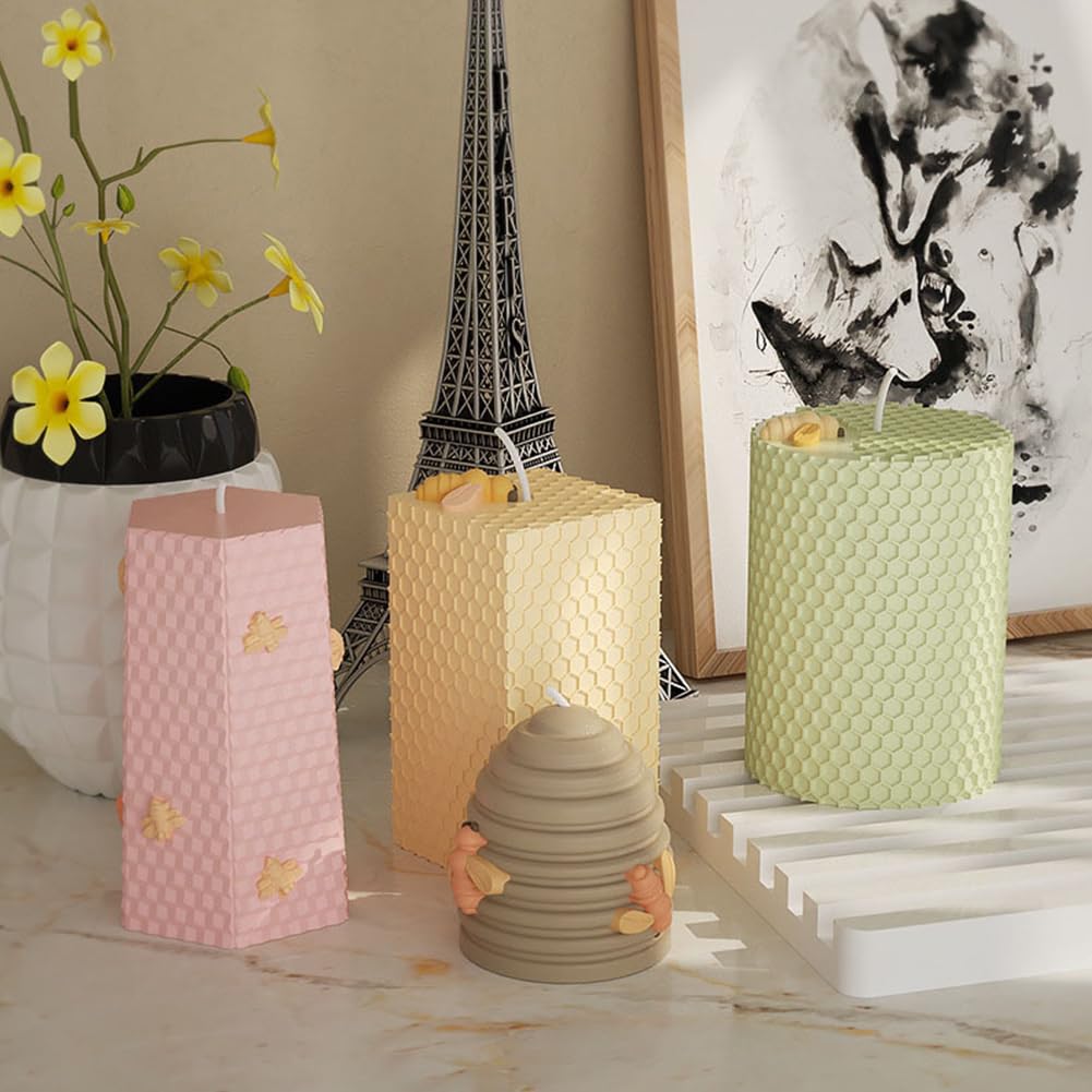 4 Moules à Bougies En Silicone Forme Abeille – Pour Résine époxy, Cire, Savon – DIY, Aromathérapie, Décoration