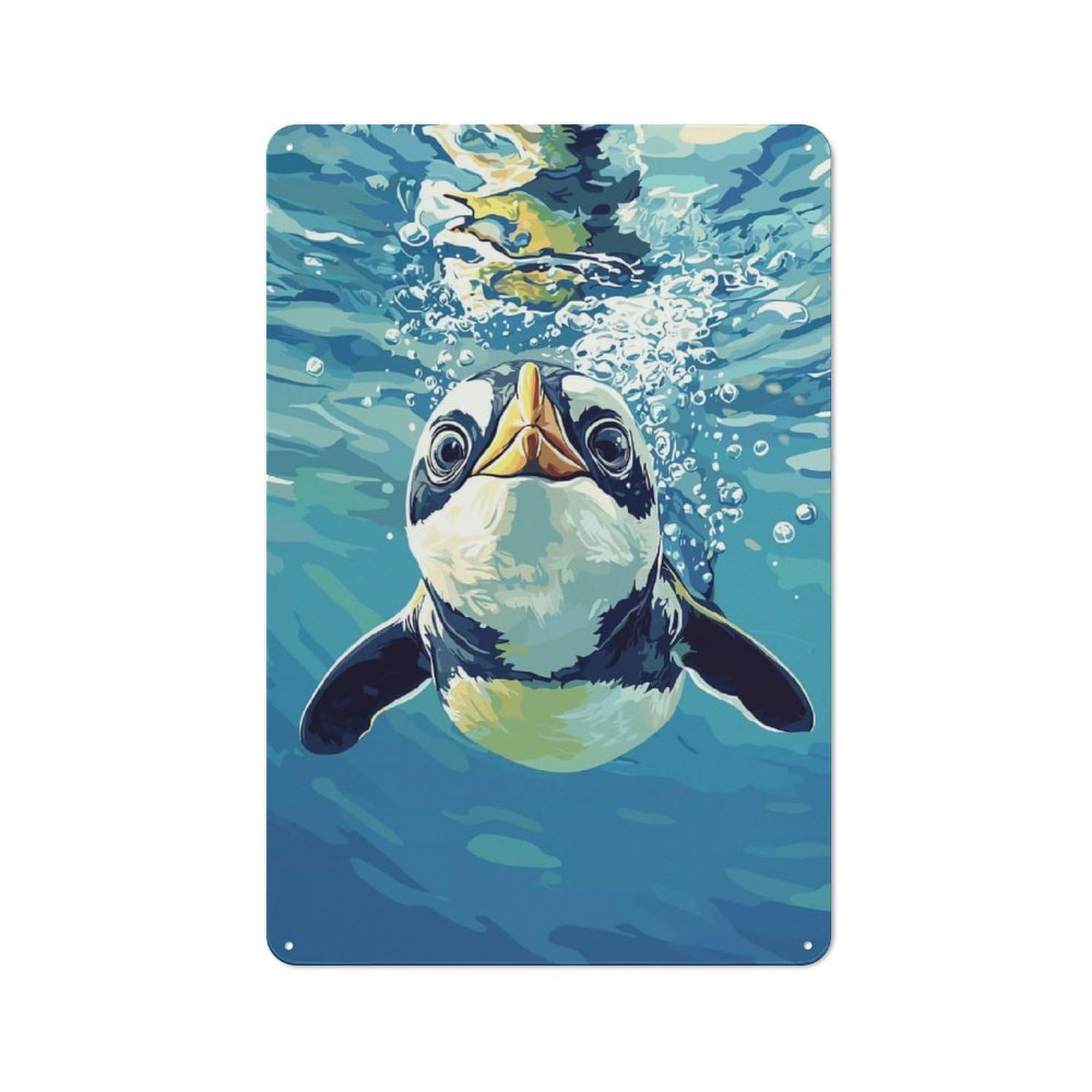 Junmoney Style-23 Penguin Swimming Underwater Industrial-Style Tin Sign 30X20cm For Café Or Home Bar, For Cooler-Month Interiors With Industrial Character