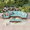 PHI VILLA 7 Piece Outdoor Patio Conversation Set Half Moon Curved Sectional Sofa Outdoor Rattan Furniture Patio Set for 7 Seats with Cushioned 4 x Fan Sofa 1 x Armless Chair and 2 x Ottoman Blue
