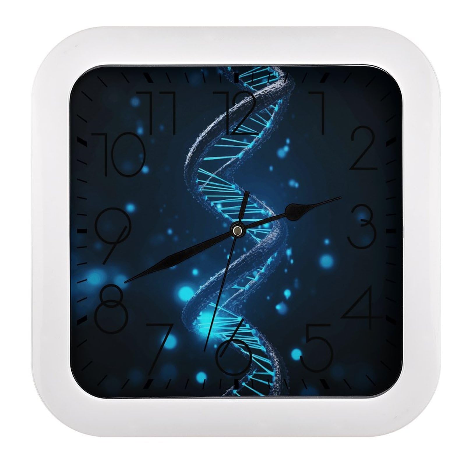FekiLoot Blue DNA Structure Wall Clock 10.2" Modern Farmhouse Square Clocks Silent No Ticking, Wall Art and Timepiece Clock for Shelf Table Mantel Or Bedside Clocks
