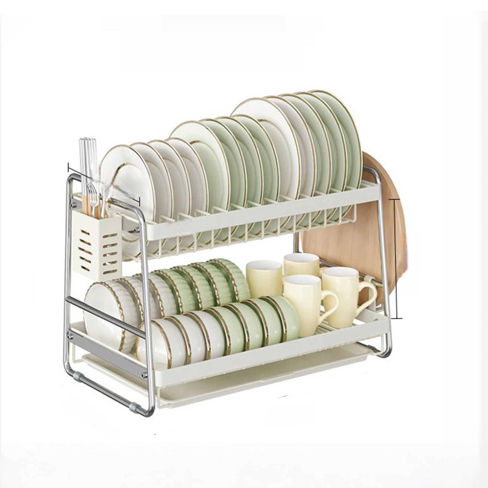 Escurridor de Platos de 2 Niveles, Organizador de Cocina Compacto | Estructura de hierro, bandeja de drenaje, almacenamiento vertical, diseño minimalista(Wit,50cm/19.6in)