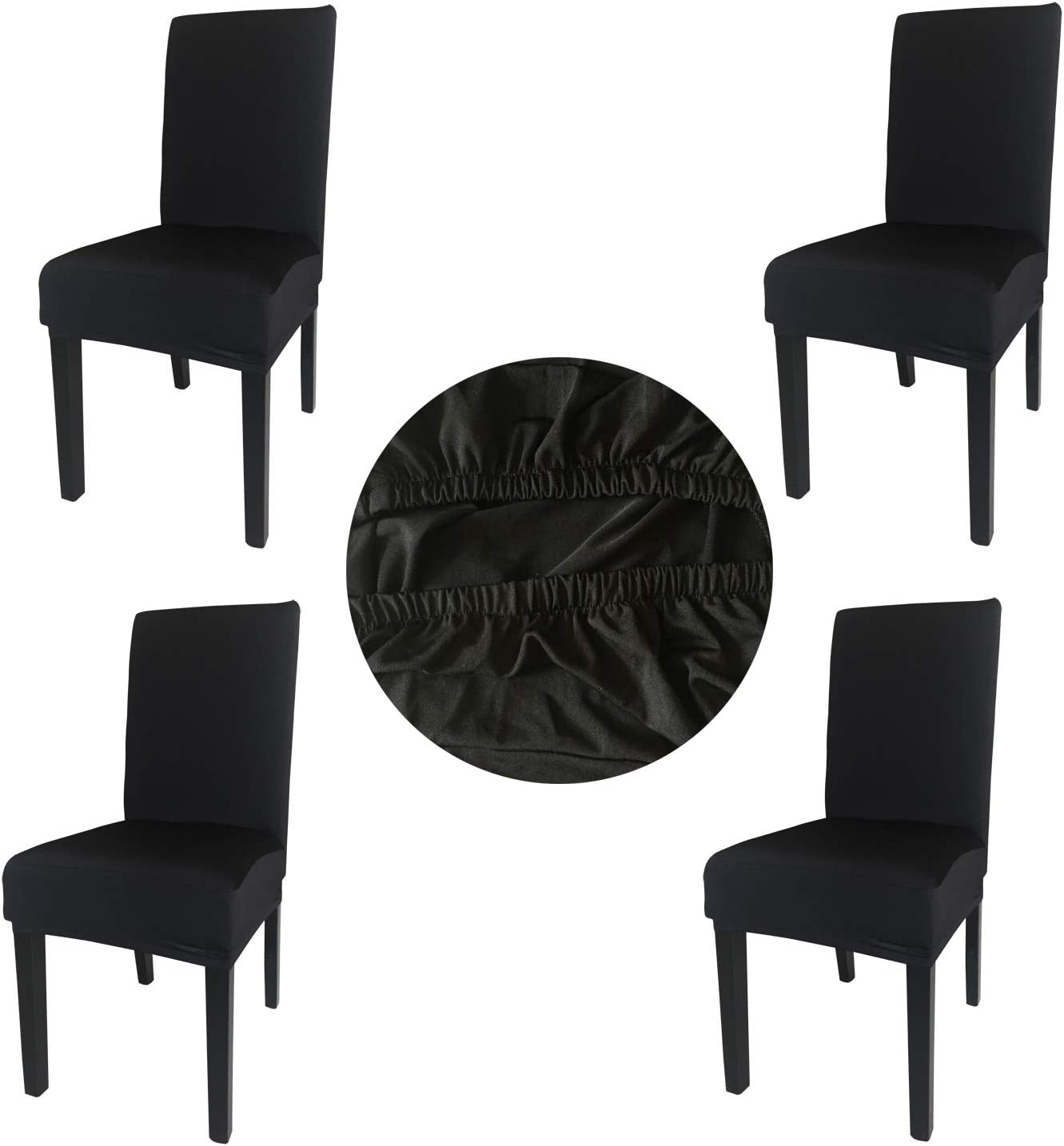 Gold Fortune 4-Pack Dining Chair Covers - Stretch Elastic Spandex Fabric Chair Protector Slipcovers | Machine Washable, Removable Seat Covers for Home Restaurant Office (Black)