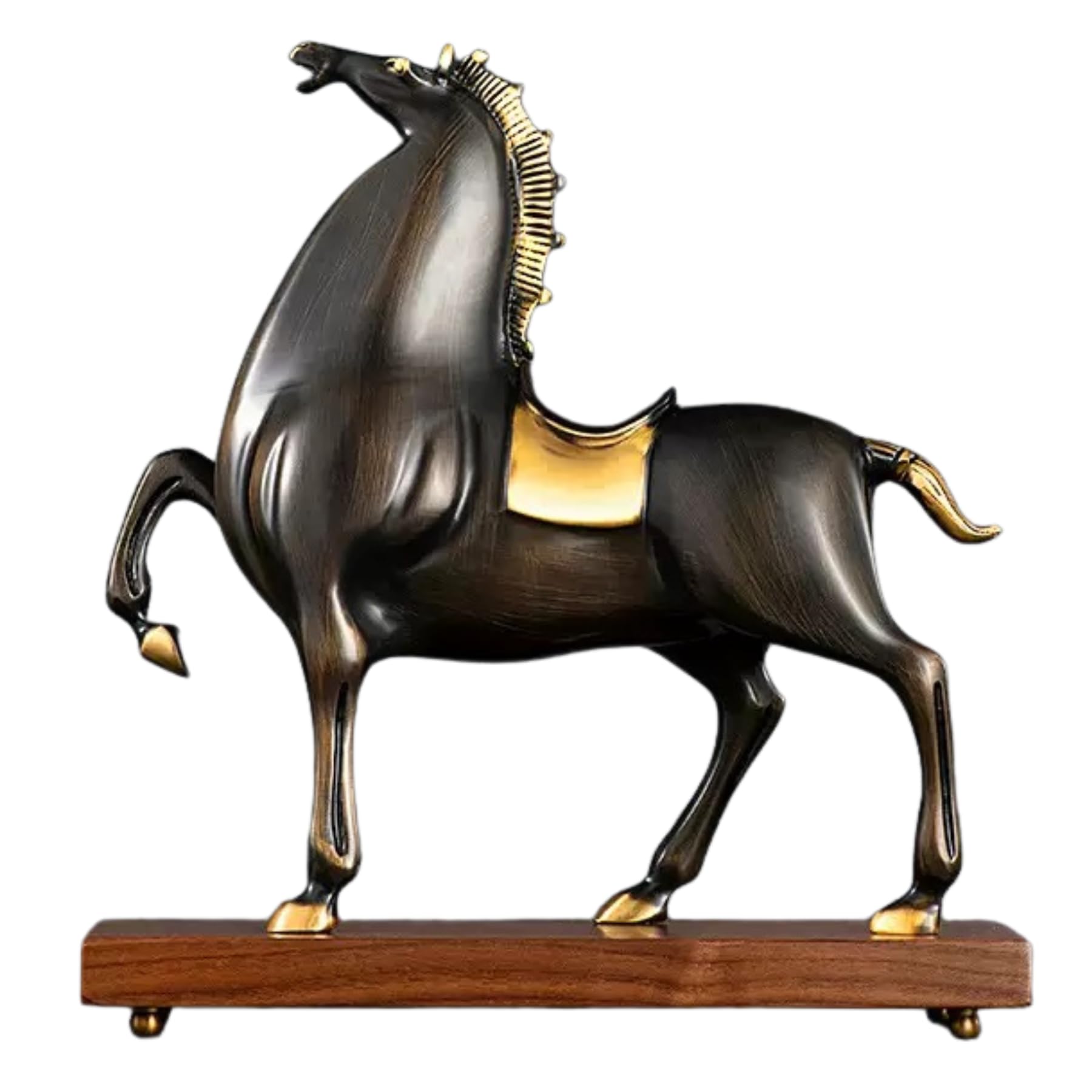 Aottsd 12.2" Black Black Bronze Galloping Horse Sculpture Wooden Base Home Decor 9.8In